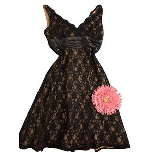 S.L. Fashions Lace Sleeveless Party Dress With Satin Waistband Sequins V-Necklin